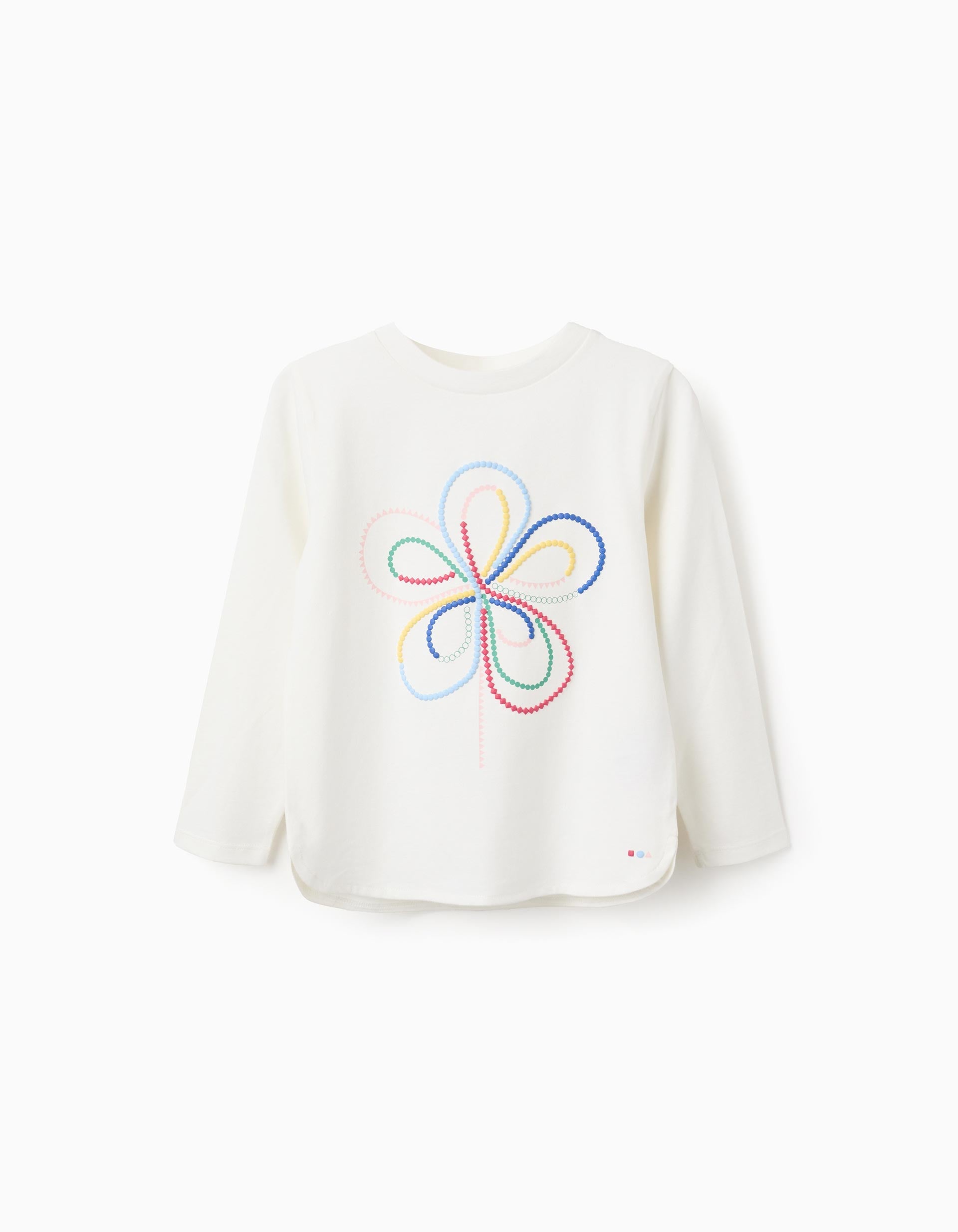 Long Sleeve T-shirt with Embossed Print for Girls, White | Ziddy KSA