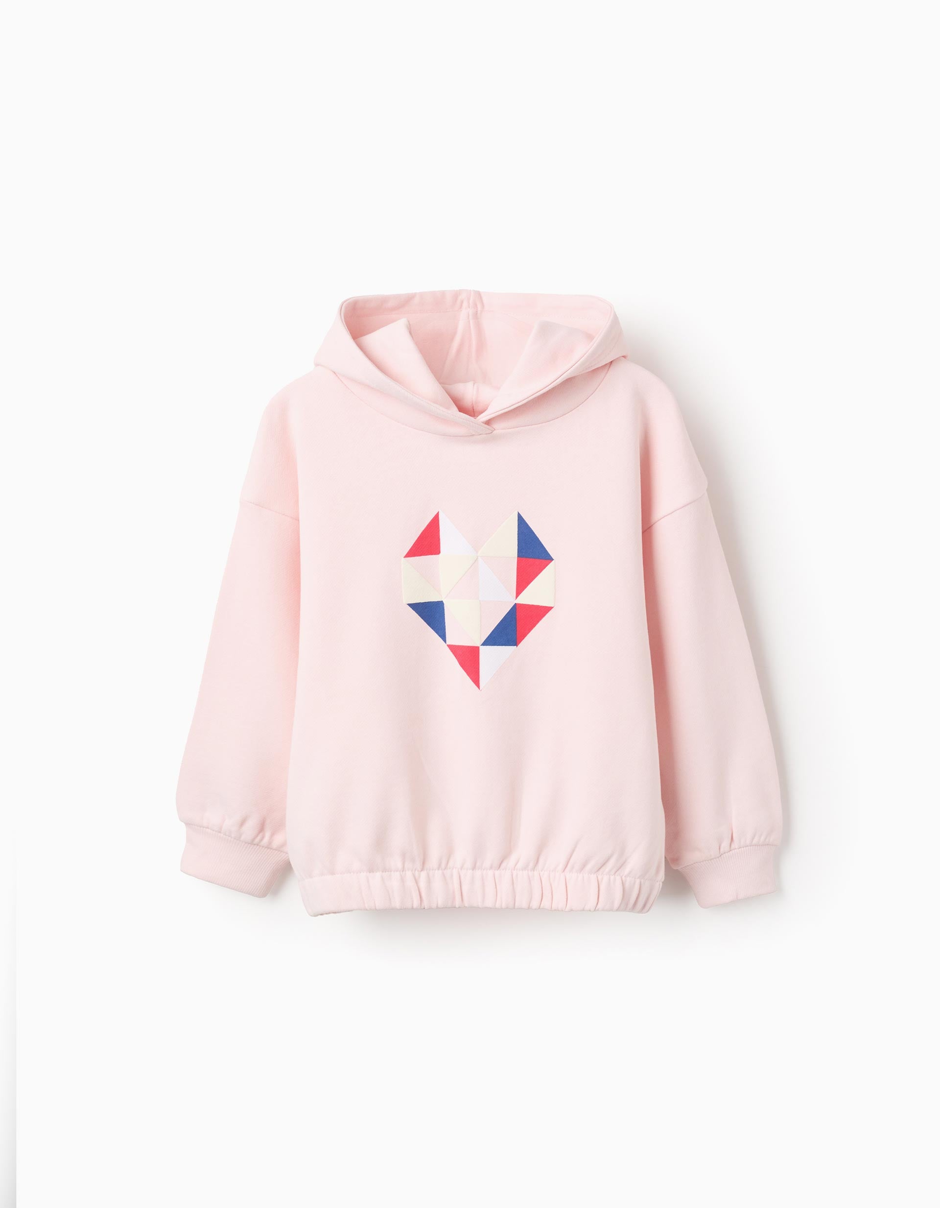 Cotton Hooded Sweatshirt for Girls 'Triangle Heart', Light Pink | Ziddy KSA