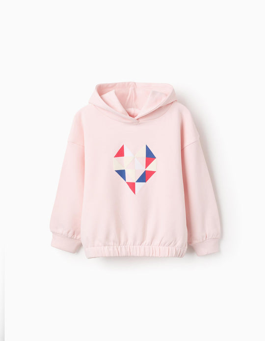 Cotton Hooded Sweatshirt for Girls 'Triangle Heart', Light Pink