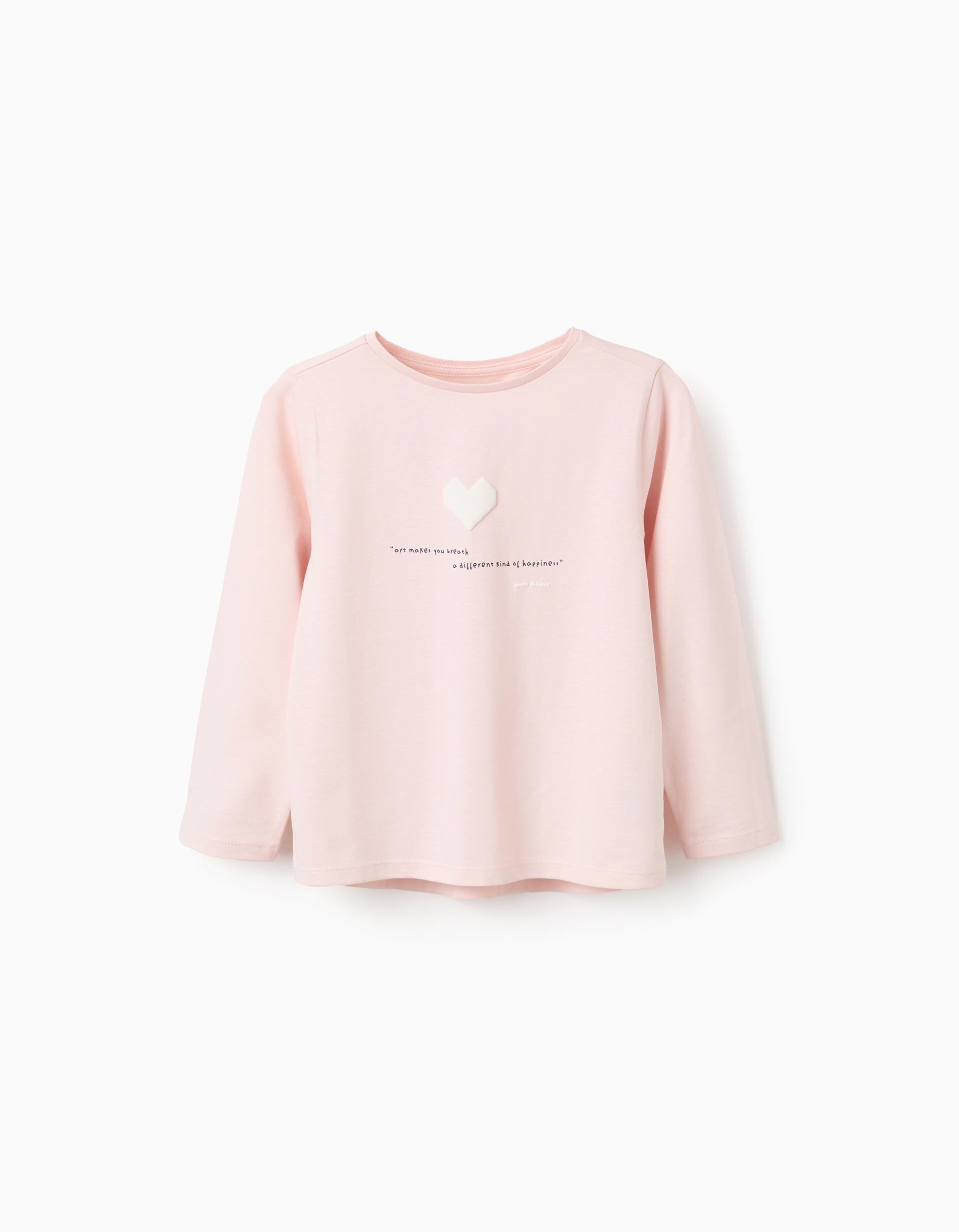 Long Sleeve T-shirt with Embossed Print for Girls, Pink | Ziddy KSA