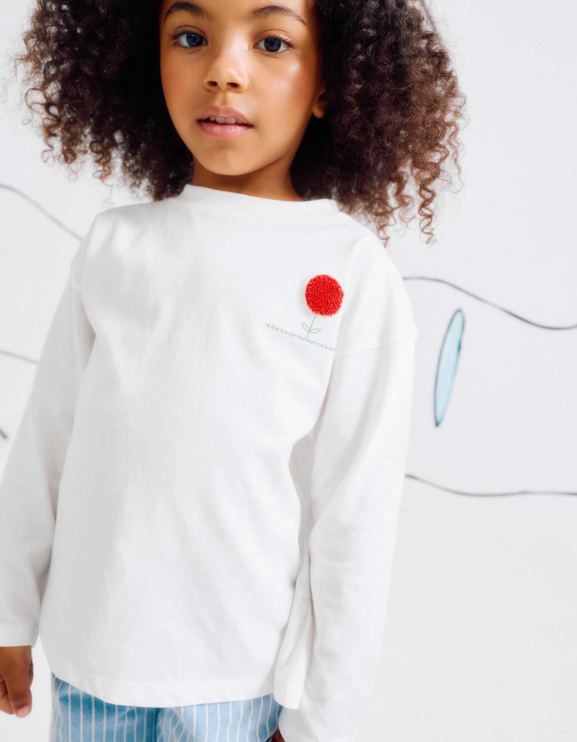 Cotton T-shirt with Ruffles on the Back for Girls 'Flower', White | Ziddy KSA