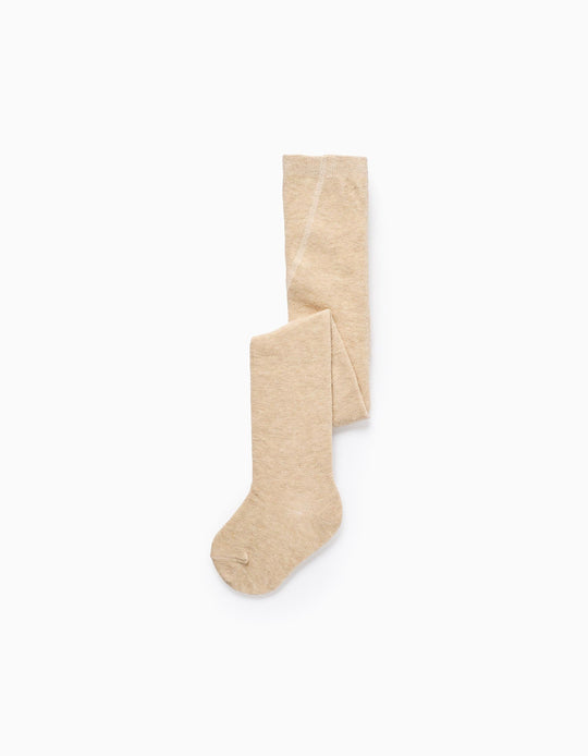 Flexible Cotton Tights for Baby Girls, Beige
