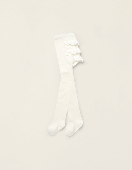 Tights with Ruffles for Newborn Girls and Babies, White