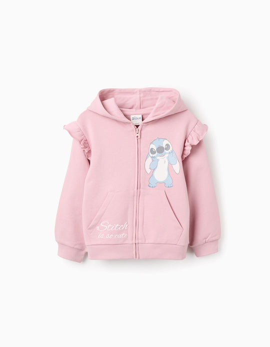 Cotton Hooded Jacket with Ruffles for Girls 'Stitch', Pink