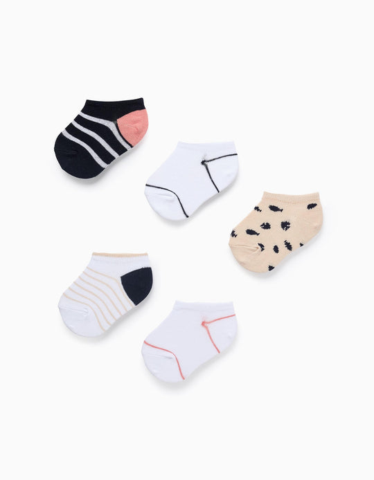 عبوة 5 جوارب كاحل للأولاد الرضع بسمك، أزرق/أبيض/بيج