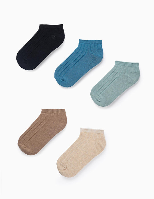 Pack of 5 Pairs of Ribbed Ankle Socks for Boys, Multicolour