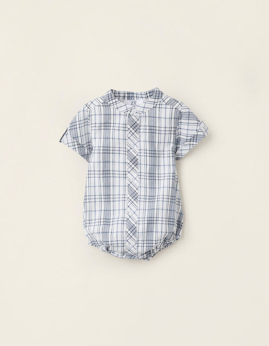 Checkered Bodysuit-Shirt for Newborns 'You & Me', White/Blue