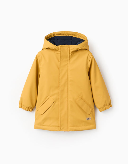 Hooded Rubber Parka for Boys, Mustard Yellow