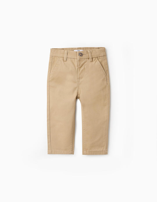 Twill Chino Trousers for Baby Boys, Beige