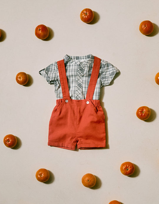 Cotton and Linen Dungarees for Newborns 'You&Me', Red