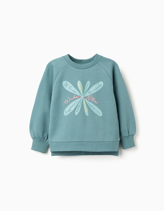 Brushed Sweatshirt with Embossed Print for Girls, Light Green