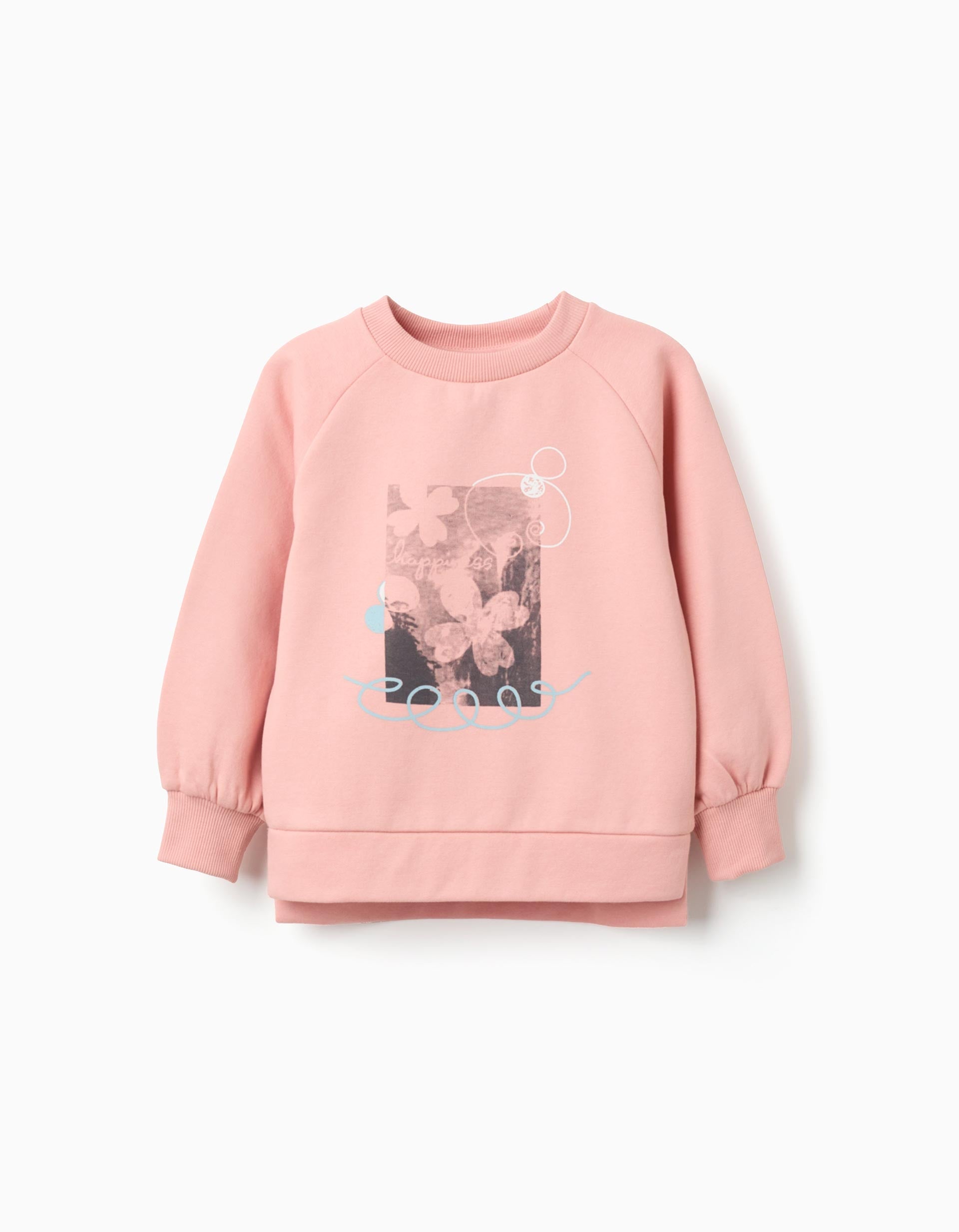Brushed sweatshirt with front print for girls, salmon orange | Ziddy KSA