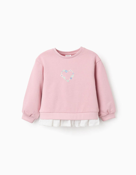 سويت شيرت قطن بكشكش قماش موسلين للفتيات الرضع، زهري