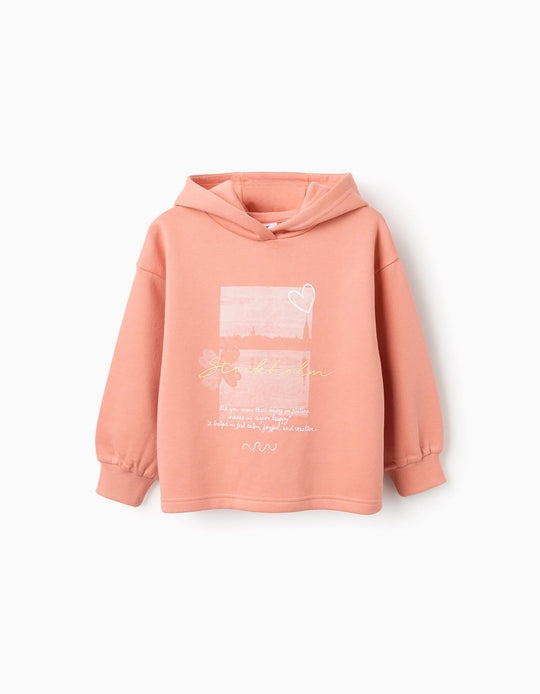 Brushed Hooded Sweatshirt for Girls 'Stockholm', Coral