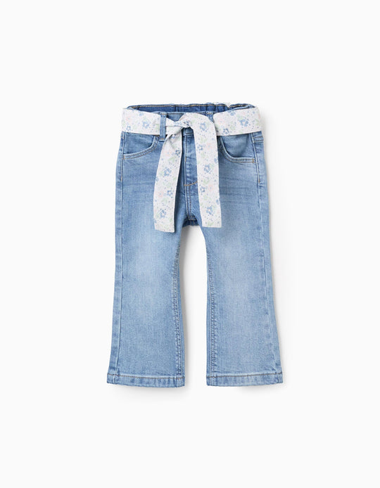 Jeans with Floral Belt for Baby Girls 'Flare Fit', Blue