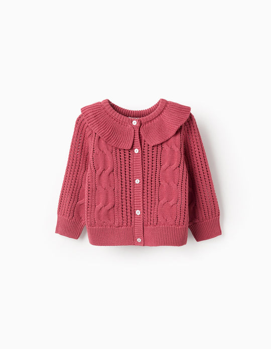 Lace Knit Cardigan with Effects and Ruffles for Baby Girls, Pink