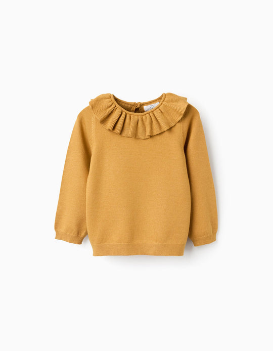 كنزة بياقة بكشكش للفتيات الرضع، أصفر