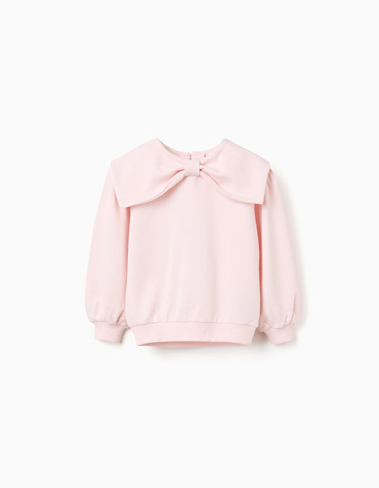 Sweatshirt with bow effect collar for girls, pink