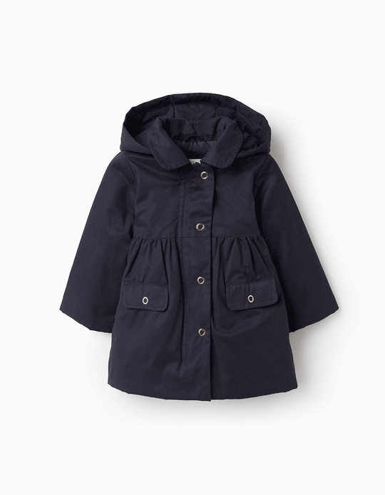 Padded A-Line Parka with Removable Hood for Baby Girls, Dark Blue