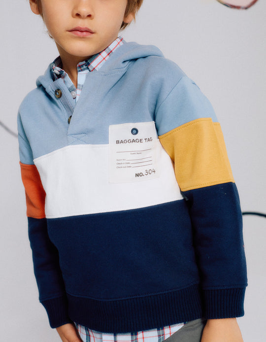 Cotton Hoodie with Colour Block for Boys, Multicolour