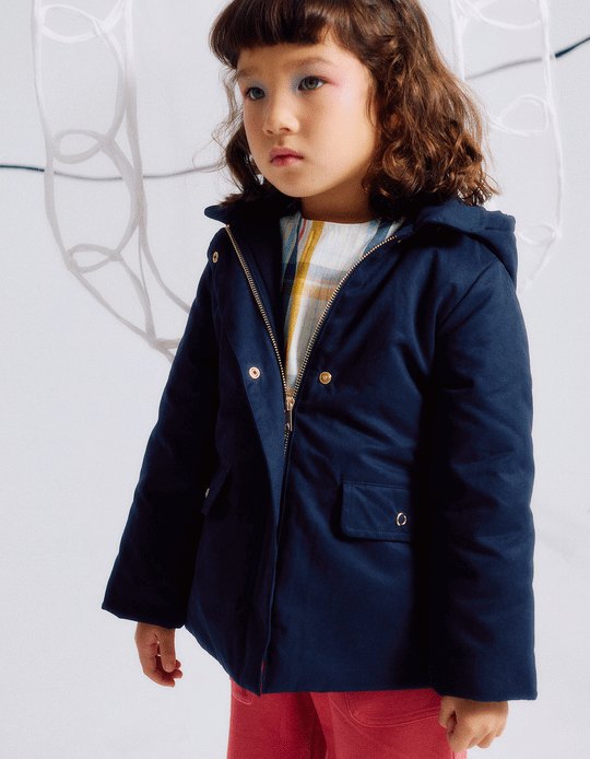 باركا بقصّة A بغطاء رأس قابل للإزالة للفتيات، أزرق داكن