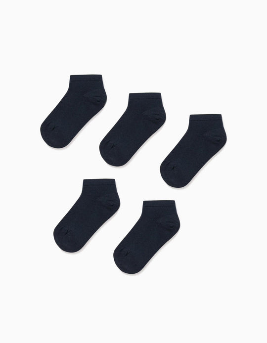 Pack of 5 Pairs of Plain Ankle Socks for Boys, Dark Blue