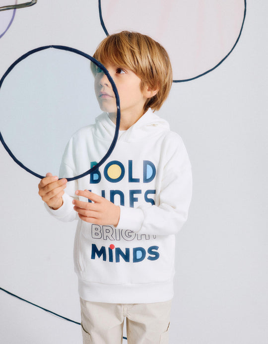 Cotton Hooded Sweatshirt for Boys 'Bold', White
