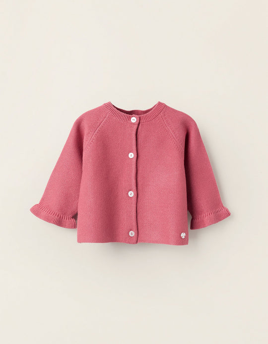 Cardigan with Wavy Cuffs for Newborn Girls, Pink