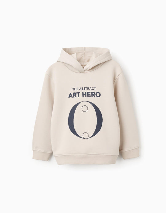 سويتشيرت بغطاء رأس وطبعة للأولاد "Abstract"، بيج