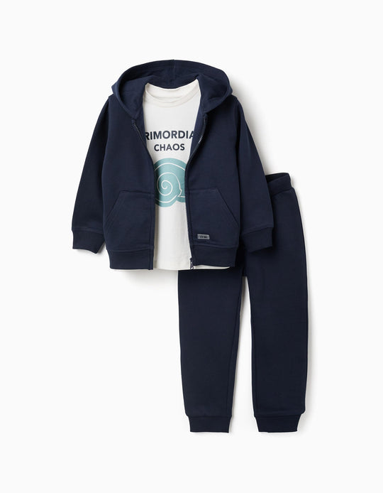 Hooded Jacket + T-shirt + Trousers for Boys, Dark Blue/White