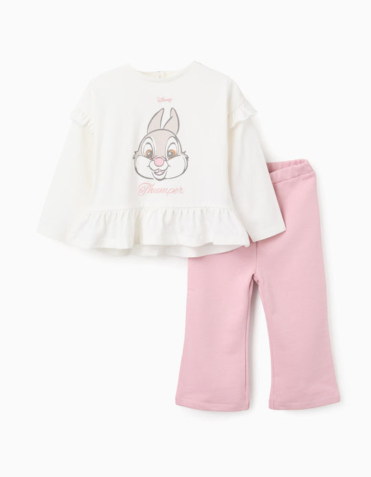 T-shirt + Flare Trousers for Baby Girls 'Thumper', White/Pink