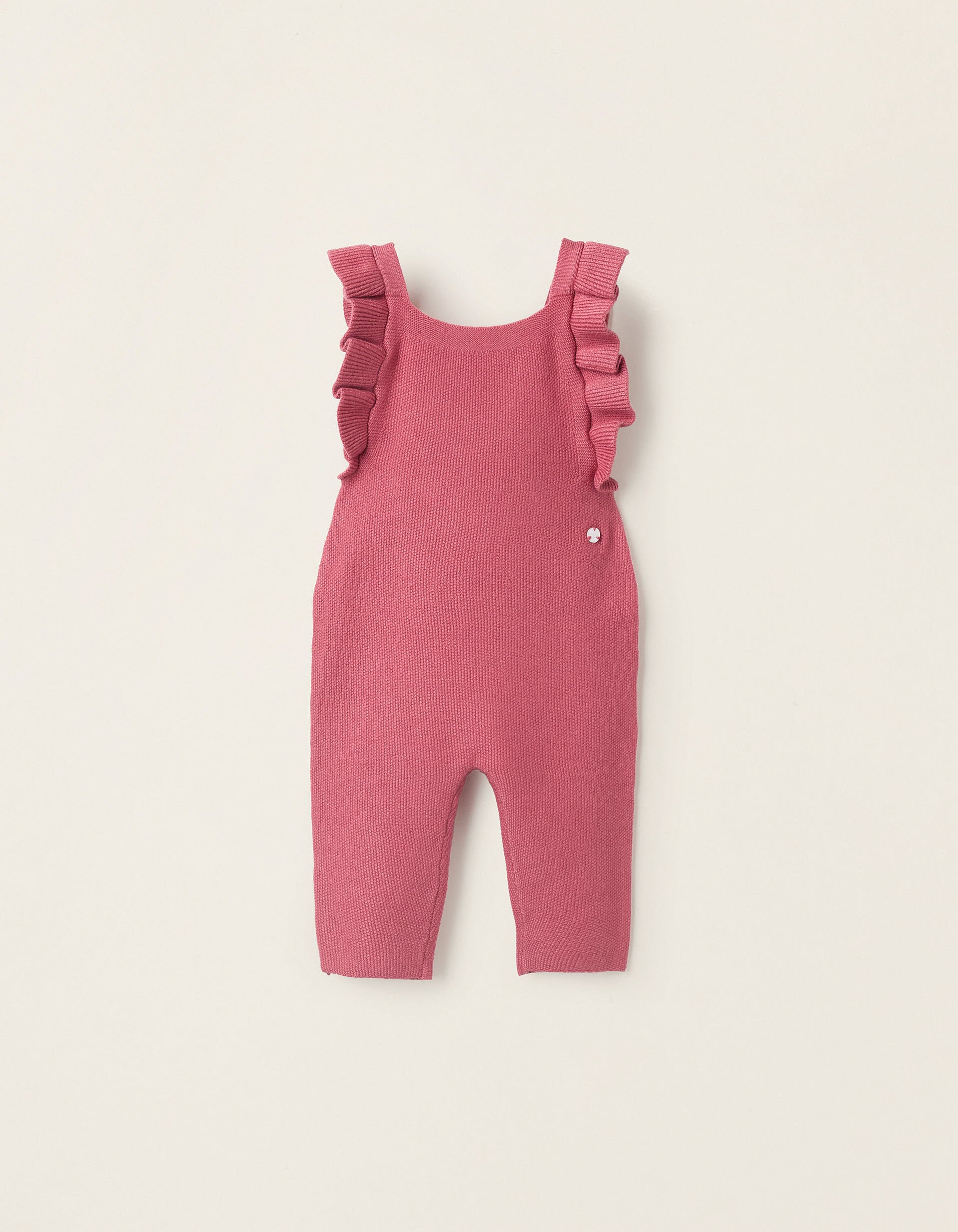 Knitted Jumpsuit with Ruffles for Newborn Girls, Pink | Ziddy KSA