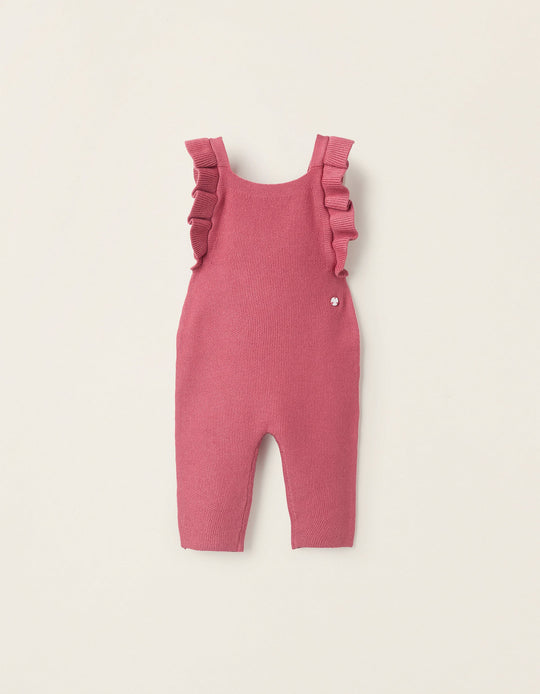 Knitted Jumpsuit with Ruffles for Newborn Girls, Pink