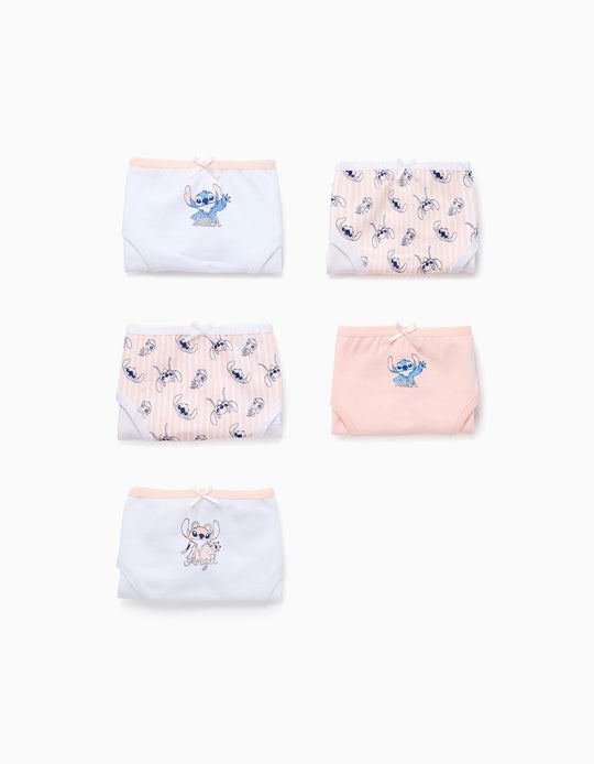 عبوة 5 ملابس داخلية للفتيات "Stitch & Angel"، زهري/أبيض