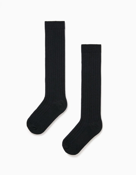 Pack of 2 Ribbed High Socks for Boys, Dark Blue