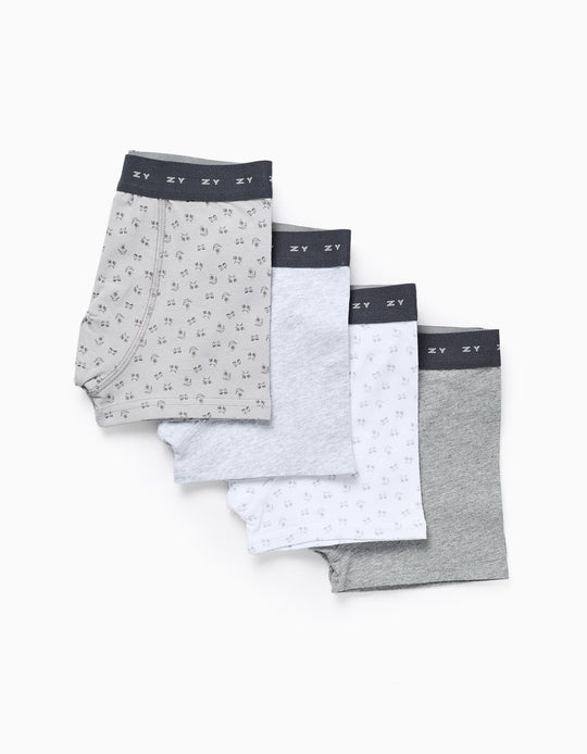 Pack of 4 Boxer Shorts for Boys 'Monsters of Emotions', White/Grey