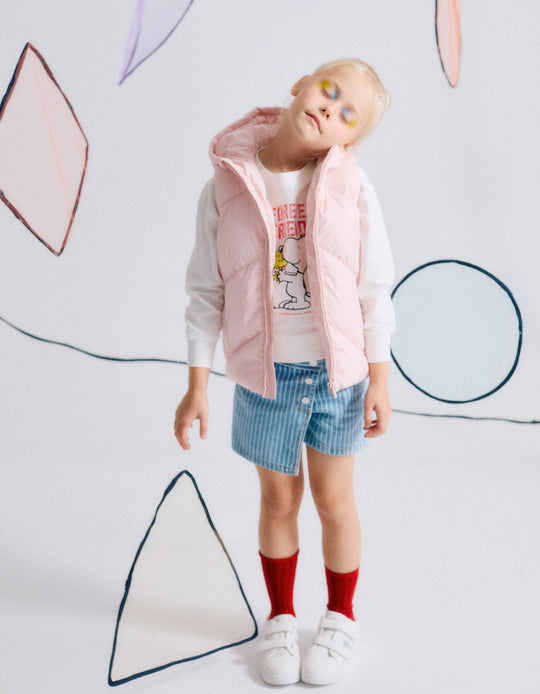 تنورة-شورت دنيم مخطط + ربطة بوم بوم للفتيات، أزرق