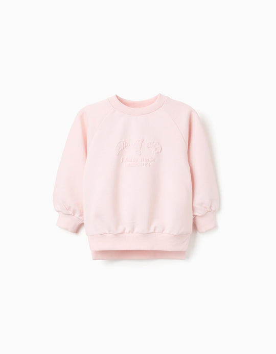 Cotton Sweatshirt with Embossed Croissants Print for Girls, Pink