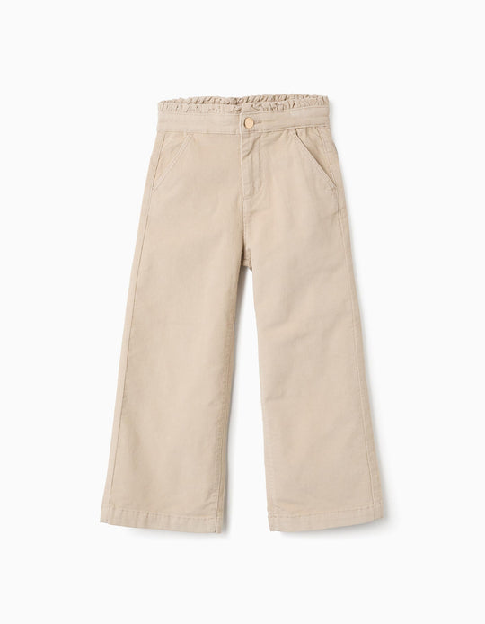 Wide Leg Corduroy Trousers for Girls, Beige