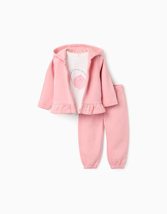 3-Piece Tracksuit Set for Baby Girls, Pink/White