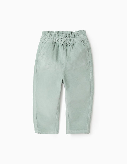 Corduroy Trousers with Paperbag Waist for Baby Girls, Green