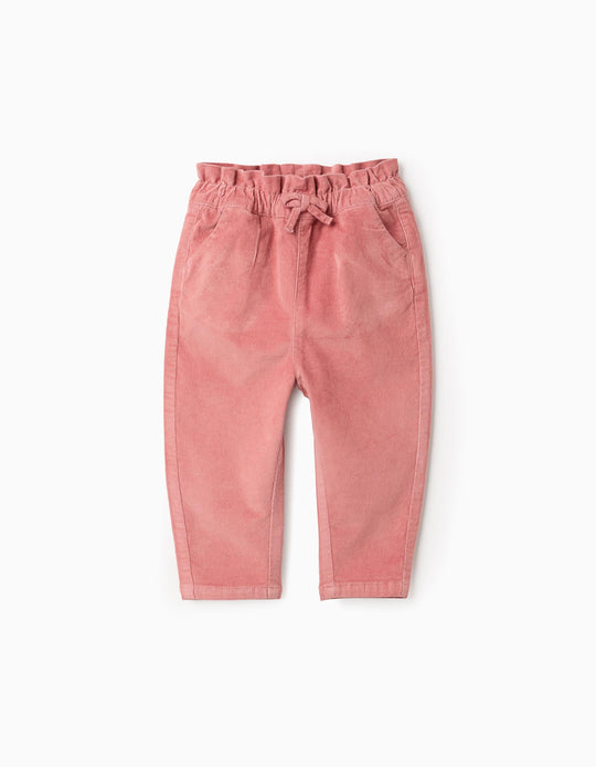 Corduroy Trousers with Paperbag Waist for Baby Girls, Pink