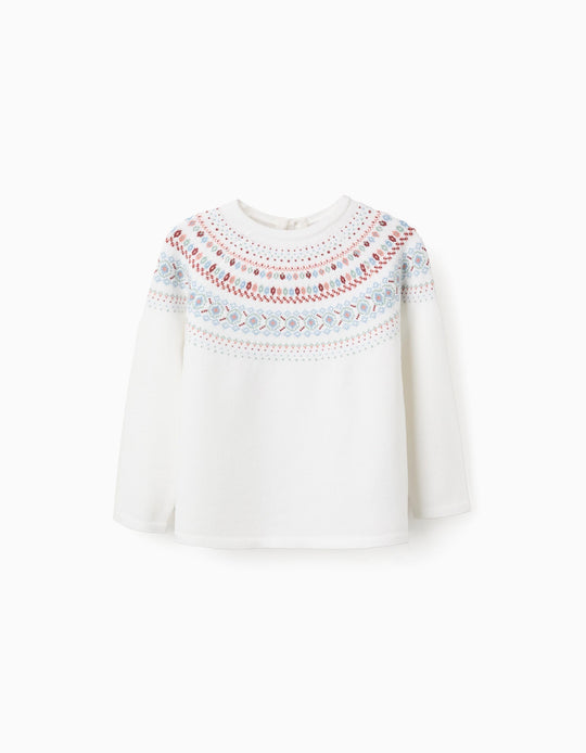 Jumper with Jacquard for Girls, White