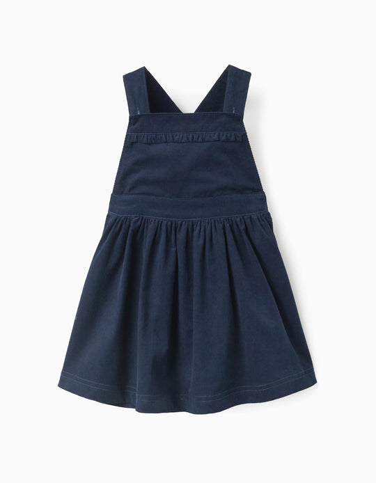 Corduroy Pinafore Dress with Ruffles for Baby Girls, Dark Blue