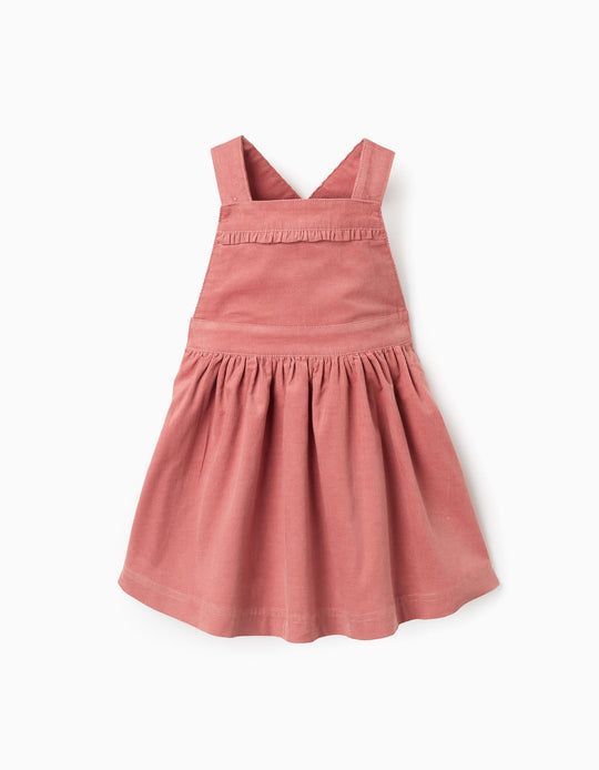 Corduroy Pinafore Dress with Frills for Baby Girls, Coral