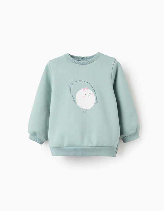 Brushed Sweatshirt with Print for Baby Girls 'Circle', Aqua Green