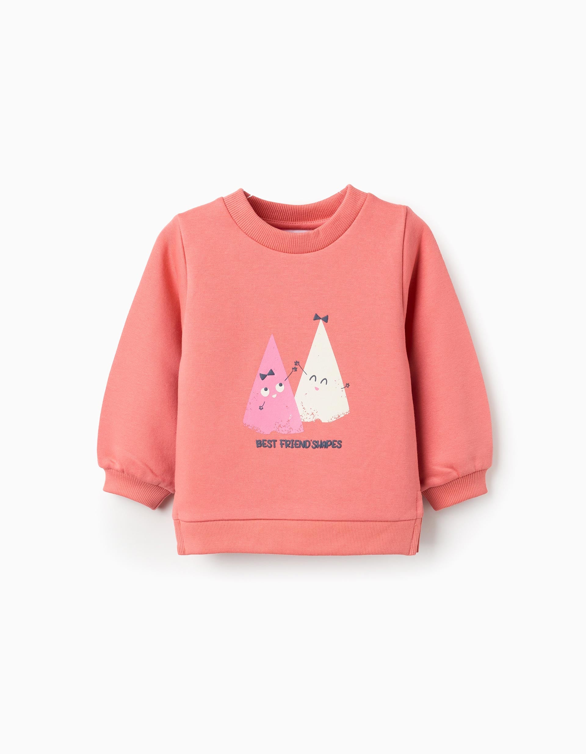 Brushed Sweatshirt with Print for Newborn Girls 'Shapes', Coral | Ziddy KSA
