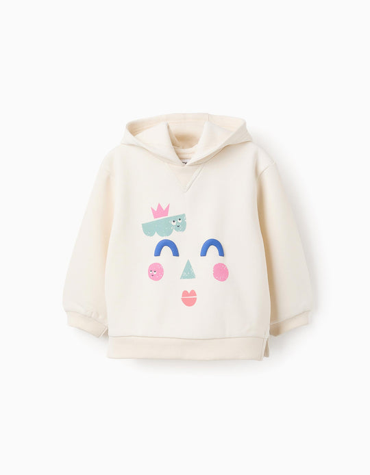 Brushed Hooded Sweatshirt for Baby Girls 'Shapes', Beige