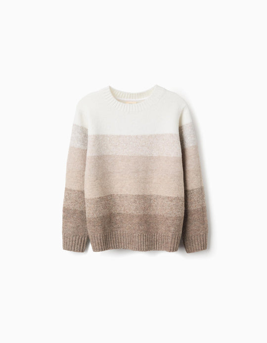 Degradé knitted jumper for boys, beige/white
