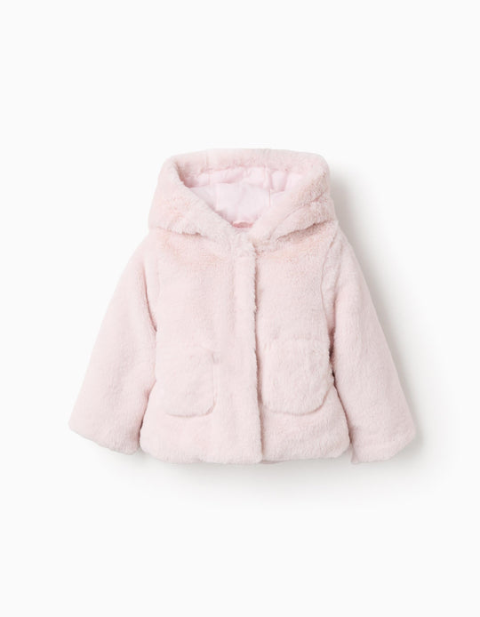 Hooded Fleece Jacket for Baby Girls, Light Pink